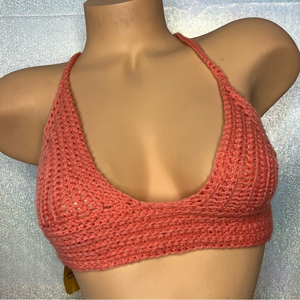 Crochet crop tank handmade orange coral knitted brand new with tags bohemian